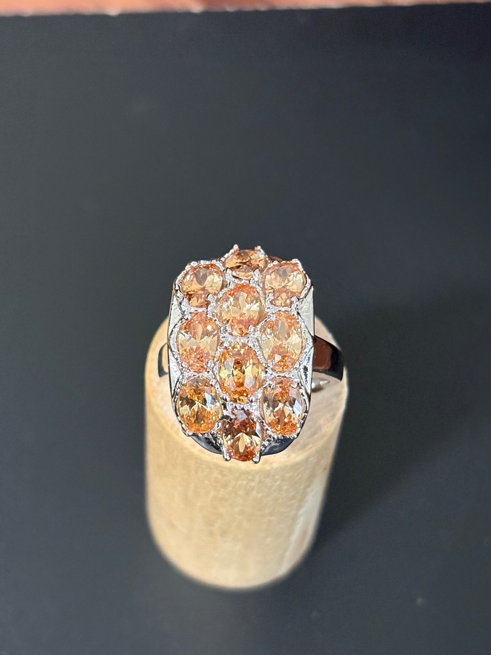 Orange Cubic Zirconia Cluster Ring in Silver